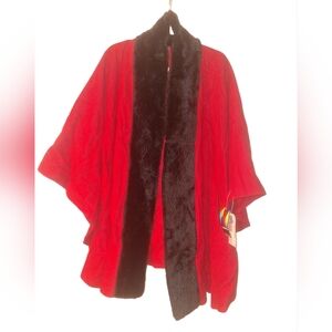 Elegant Red Shawl with Black Trim Fits 16w To 24w